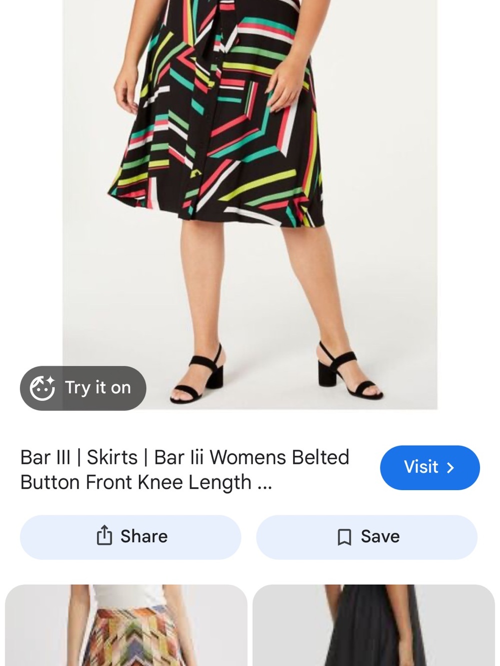 Bar III Black Midi Skirt with Neon Geometric Stripe Print